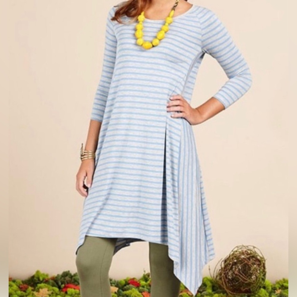 Matilda Jane Her Majesty Striped Blue AsymmetricalTunic Dress Womens Medium